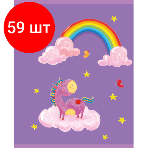 Комплект 59 штук, Тетрадь общая А5 48л №1School Волш Единорог фиол , клет, скреп, ВД-лак комплект 17 штук тетрадь общая а5 48л 1school волш единорог гол клет скреп вд лак