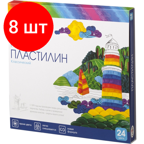 фото Комплект 8 наб, пластилин гамма классический 24 цв, со стеком, к/к 480г, 281036