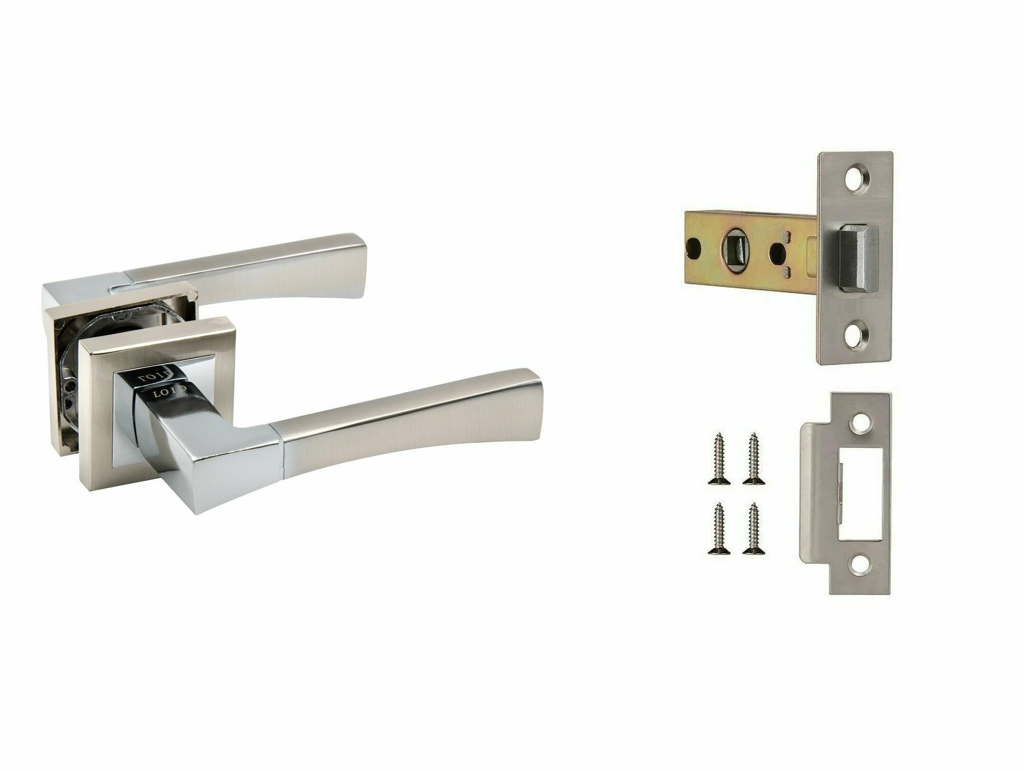 фото Ручки дверные (2 шт) межкомнатные Loid 167 SN/CP + защелка 8-45 SN + петли без вреза SN матовый хром/хром