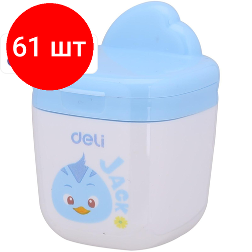 Комплект 61 штук, Точилка ручная Deli ER01300, 1 отверстие, с контейнером, пластик, ассорти