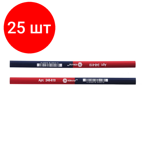 Комплект 25 штук, Карандаш строительный кобальт 2-хцветный, красный/синий 180x10 мм 248-610