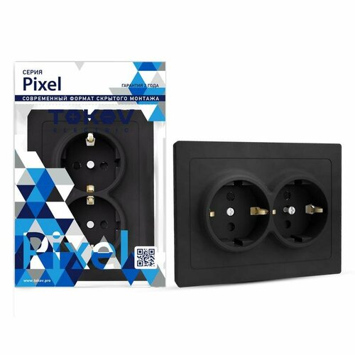Розетка 2-м tokov pixel 16А ip20 с заземлением защитной шторки в сборе карбон