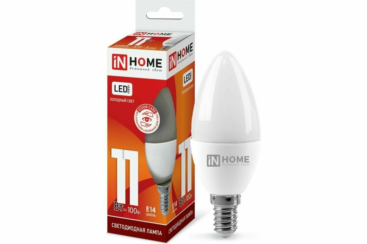 Лампа светодиодная LED-СВЕЧА-VC 11Вт свеча 230В E14 6500К 1050лм IN HOME 4690612024844