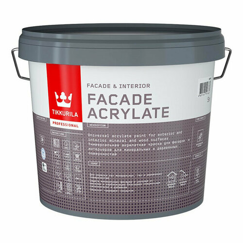 Краска акрилатная фасадная tikkurila facade acrylate база с 5л бесцветная, арт.700012345