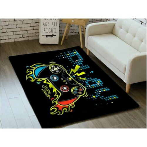 Коврик для детской METROBAS, ковер в детскую джойстики для мальчика, ковер геймера, прикроватный коврик, Полиэстер, Микрофибра, ковер безворсовый, Геймпад Play, 0.8 x 1.2 м