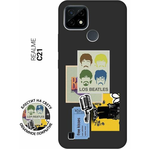 Матовый Soft Touch силиконовый чехол на realme C21, Рилми С21 с 3D принтом Beatles Stickers черный матовый чехол на realme c21 рилми с21 soft touch синий