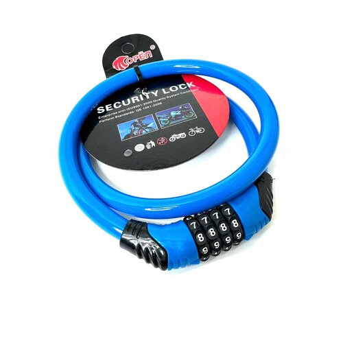 фото Велосипедный замок с кодом , мощный замок с кодом , кодовый замок тросовой, противоугонный замок , надежный замок с кодом синий mat-group