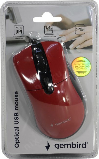 Gembird MOP-415-R {Мышь, USB, красный, 3кн.+колесо-кнопка, 2400DPI кабель 1.4м} - фото №16