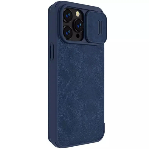 Кожаный чехол-книжка Nillkin Leather Qin Pro c защитой камеры для iPhone 14 Pro Max- синий nillkin qin pro чехол книжка из premium экокожи с защитой камеры для iphone 14 pro max