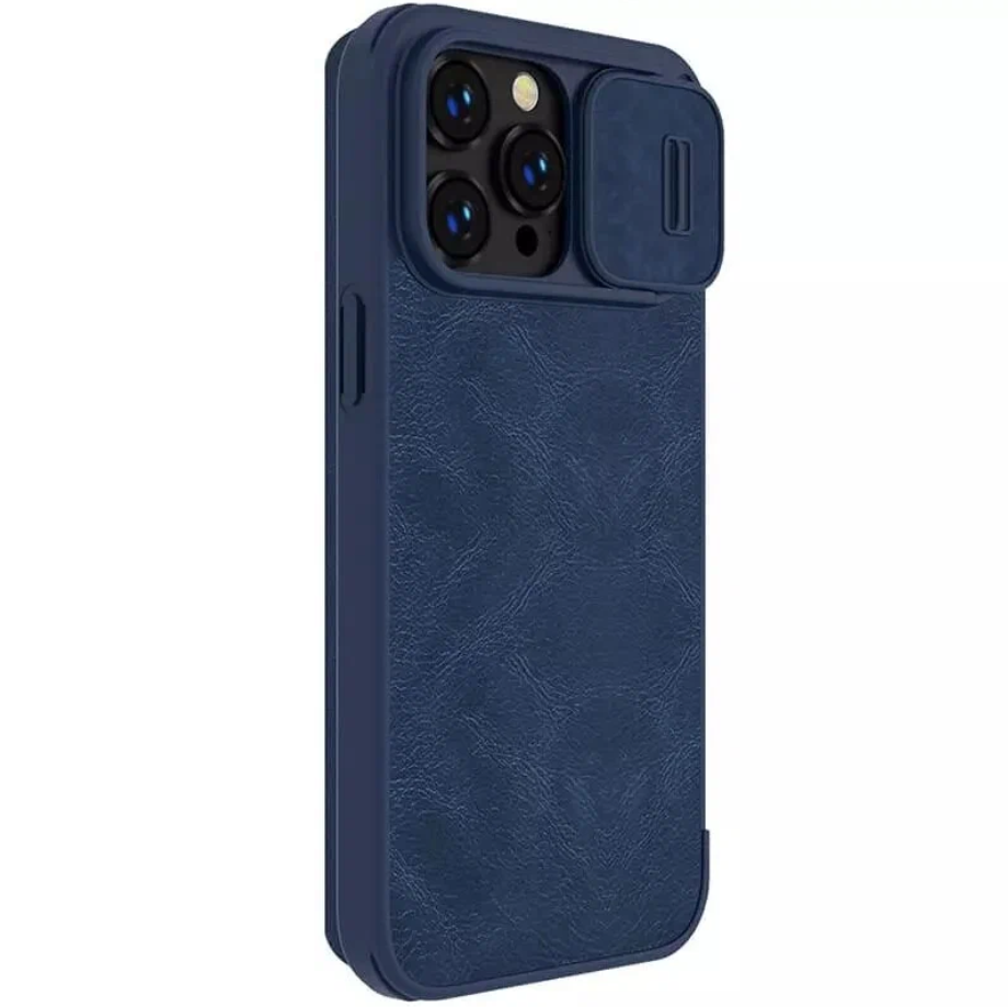 фото Кожаный чехол-книжка Nillkin Leather Qin Pro c защитой камеры для iPhone 14 Pro Max- синий
