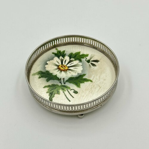 Подставка под бутылку с изображением цветка, металл, фаянс, деколь, Германия