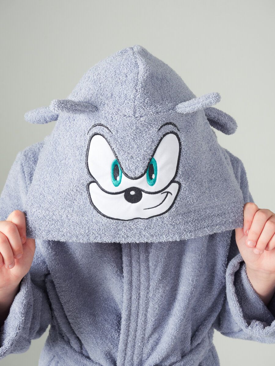 фото Халат детский махровый "Ежик" арт. 22038, цвет: серо-голубой, размер 110-116
