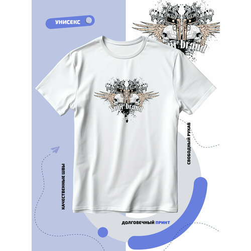 фото Футболка your brand с белыми черепами с крыльями, размер 4xl, белый smail-p