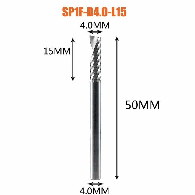 Dreanique однозаходная фреза по дереву для ЧПУ станка (4x15x50x4) SP1F-D4.0-L15 39807