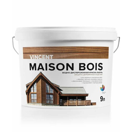 VINCENT MAISON BOIS водно-дисперсионная краска-лазурь для защиты деревянных изделий, база А (2л)