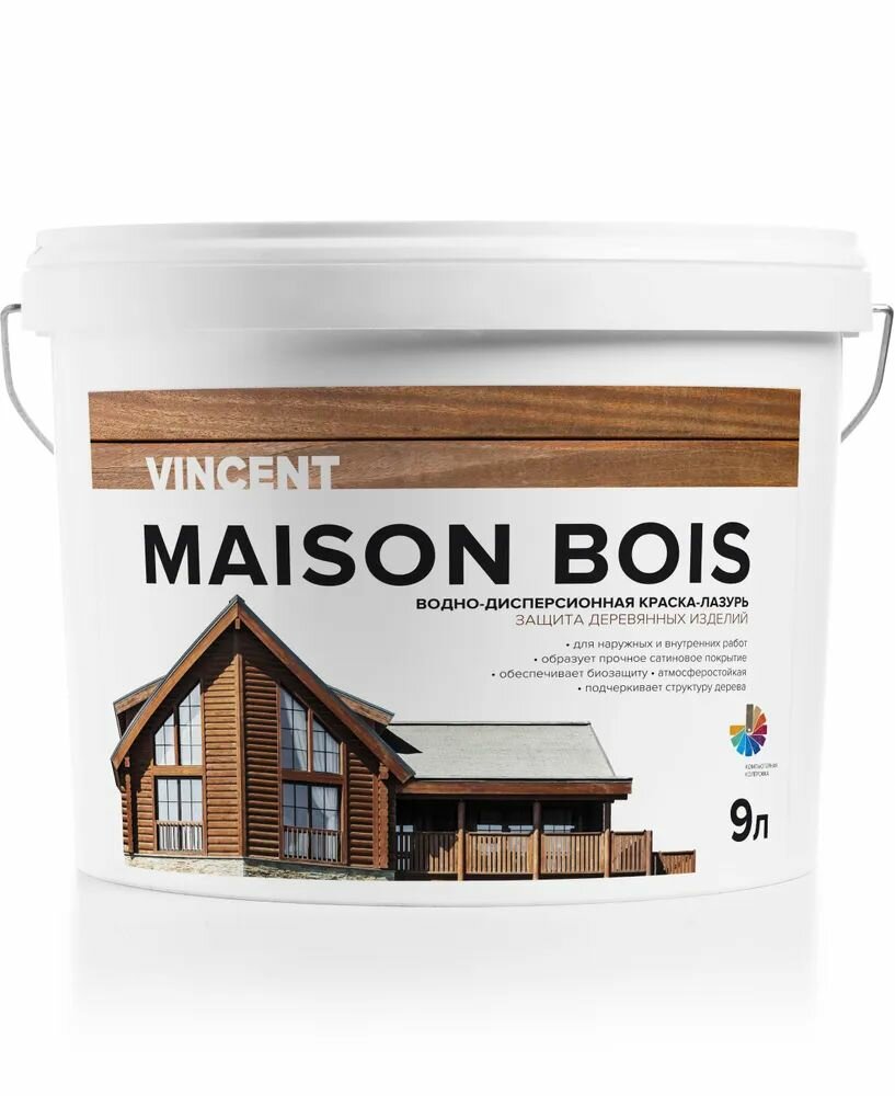 VINCENT MAISON BOIS водно-дисперсионная краска-лазурь для защиты деревянных изделий база C (09л)