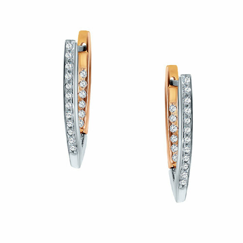 Серьги РОСТЗОЛОТО, комбинированное золото, 585 проба, фианит, серебряный, золотой