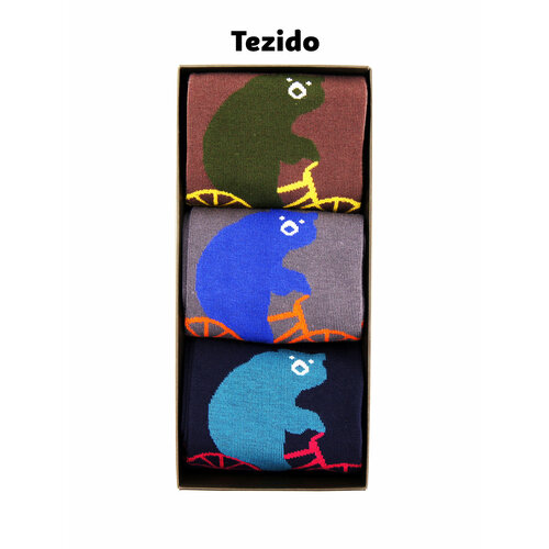 Носки Tezido, 3 пары, размер 41-46, серый, синий, коричневый подарочный набор носков с парфюмом