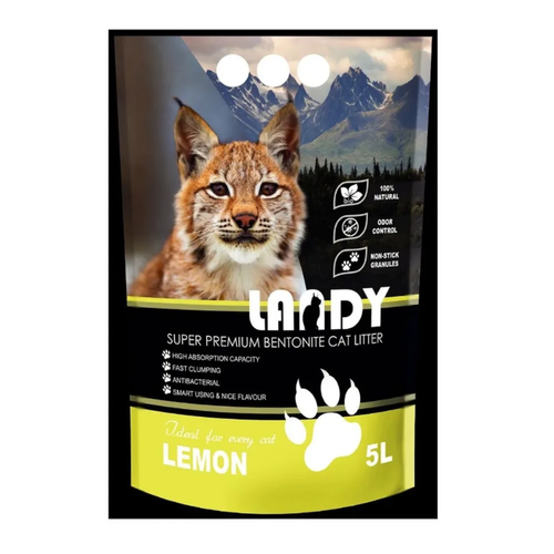 Landy наполнитель для кошачьего туалета, комкующийся, из бентонитовой глины, с ароматом лимона 5 л
