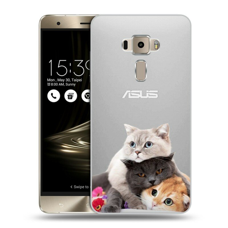 Полупрозрачный дизайнерский силиконовый чехол для Асус Зенфон 3 / Asus ZenFone 3 Кошки