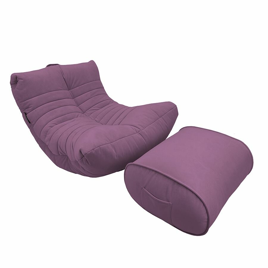 Бескаркасное кресло для отдыха с оттоманкой aLounge - Acoustic Lounge - Sakura Pink (велюр, фиолетовый) - лаунж мебель в гостиную, спальню, детскую, офис, на балкон