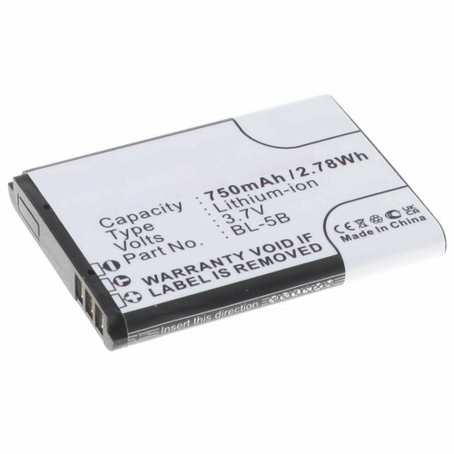 Аккумулятор 750mAh для BL-5B BLI-885 1146₽