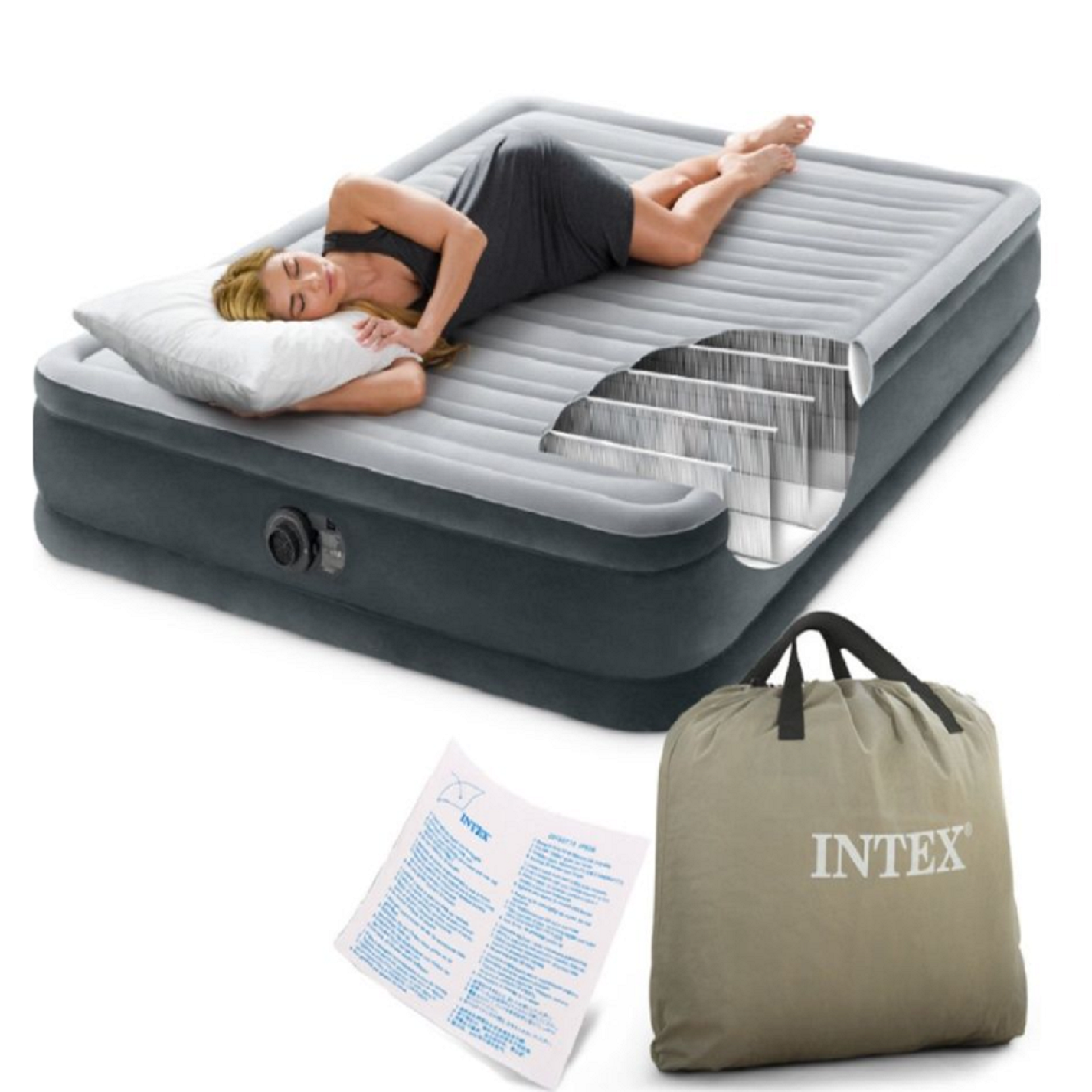 Надувная кровать двуспальная с насосом для сна 67768 Comfort - Plush Airbed Intex 137 х 191 х 33 см