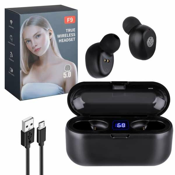 Наушники беспроводные / наушники сенсорные с powerbank / наушники F9 вакуумные — фото 1