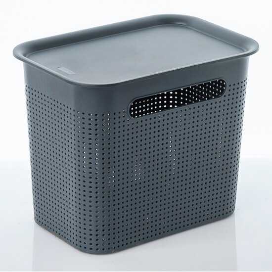 Корзинка Rotho для хранения узкая с крышкой Brisen 7 литров антрацит/антрацит