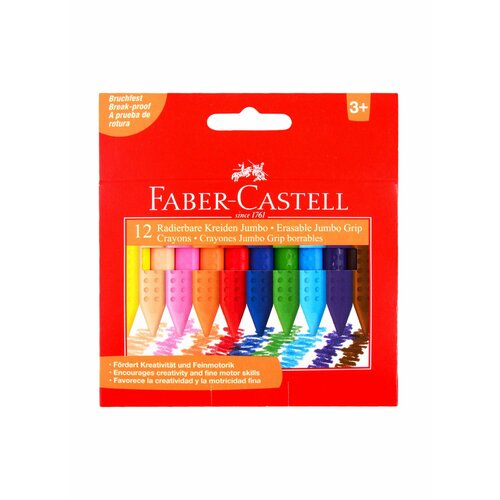 мелки пластиковые 12цв grip jumbo трехгранные утолщ к к faber castell Мелки пластиковые 12цв Grip Jumbo трехгранные, утолщ, к/к, Faber-Castell