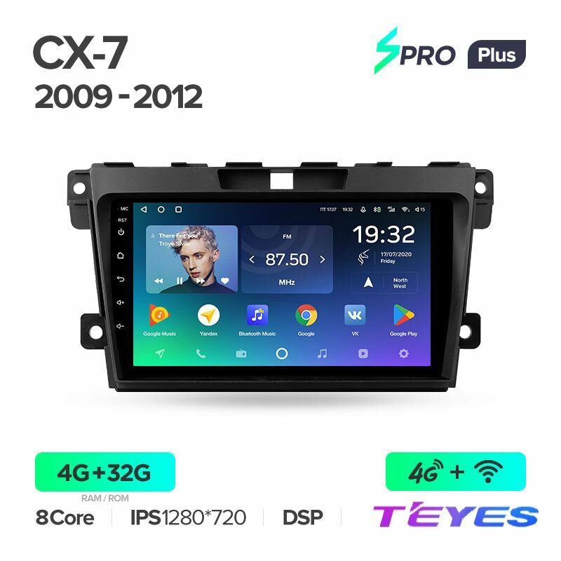 Магнитола Mazda CX7 ER 2009-2012 Teyes SPRO+ 4/32GB, штатная магнитола, 8-ми ядерный процессор, IPS экран, DSP, 4G, Wi-Fi, 2 DIN