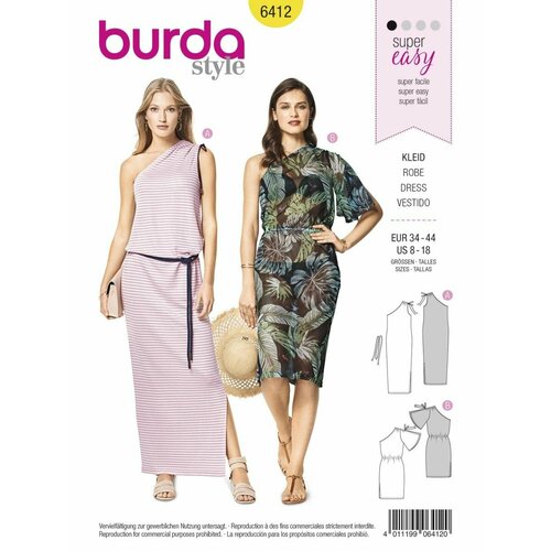 Выкройка Burda 6412 Платье на одно плечо выкройка burda 6412 платье