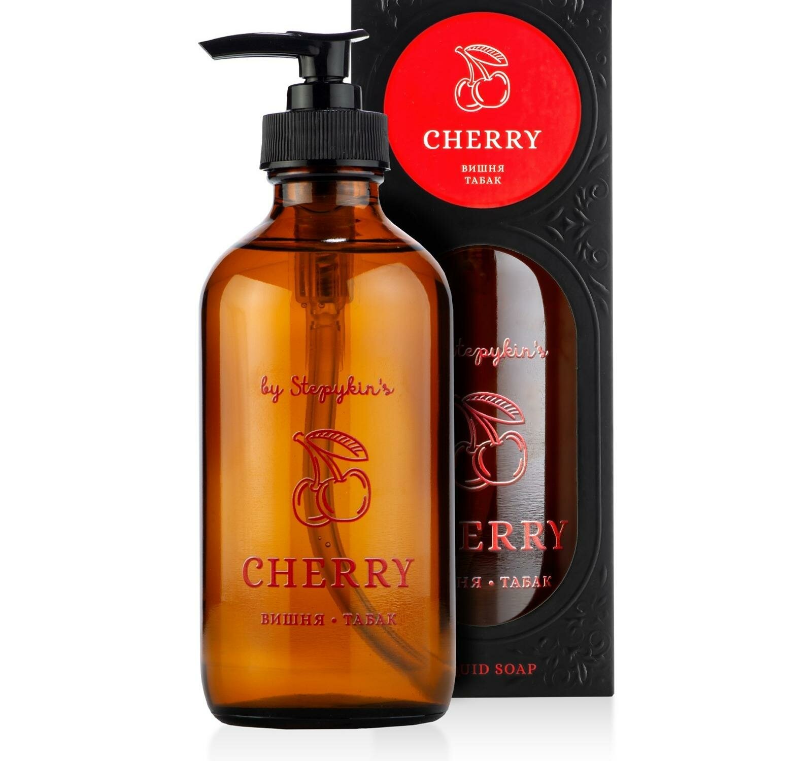 фото Крем-мыло жидкое в стеклянном флаконе by Stepykinʾs вишня, 230 мл