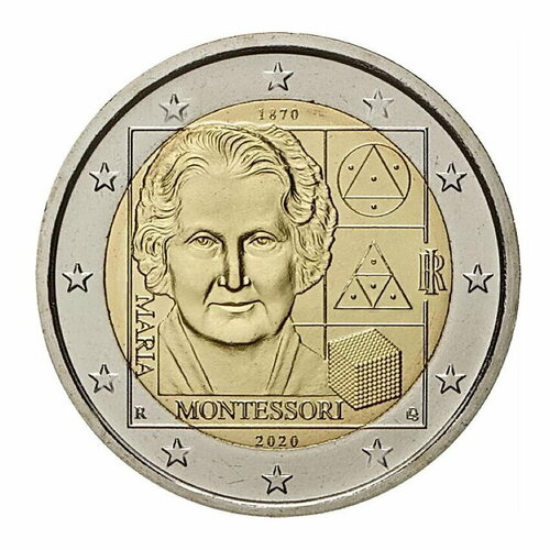 2 евро 2020 Италия Монтессори UNC клуб нумизмат монета 10 евро италии 2009 года серебро 100 лет получения нобелевской премии гульельмо маркони