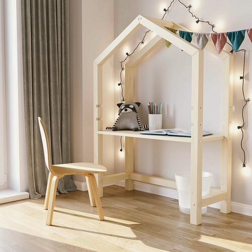 Изображение товара Стол письменный 97х40х133, Вильям, парта домик, детский и школьный, массив сосны, растущая парта для школьника с регулировкой высоты столешниц, Dipriz