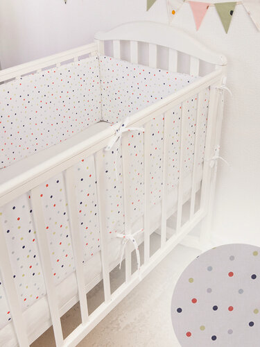 Изображение товара Бортики в кроватку для новорожденных Комплект 4шт, Разноцветный горошек