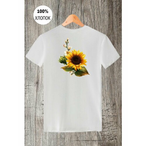 Футболка flowers sunflower цветы подсолнух, размер M, белый