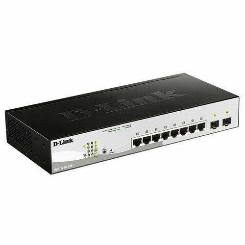 Коммутатор D-Link DGS-1210-10P/F3A, L2 Smart Switch with 8 10/100/1000Base-T ports and 2 1000Base-X SFP ports (8 PoE ports 802.3af/802.3at (30 W), PoE Budget 78 W).16K Mac address, 802.3x Flow Control, 4K of 8 (DGS-1210-10P/F3A) коммутатор d link dgs 1016d i2a l2 unmanaged switch with 16 10 100 1000base t ports8k mac address auto sensing 802 3x flow control auto mdi mdi x for each port jumbo frame 9k 802 1p qos d link green techn dgs 1016d i2a