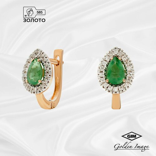 Серьги Golden Image, красное золото, 585 проба, изумруд, красный