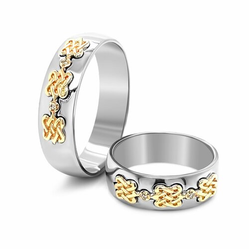 Кольцо обручальное Арт-Ювелир, желтое золото, серебро, 925, 585 проба, платинирование, бриллиант, размер 16, серебряный