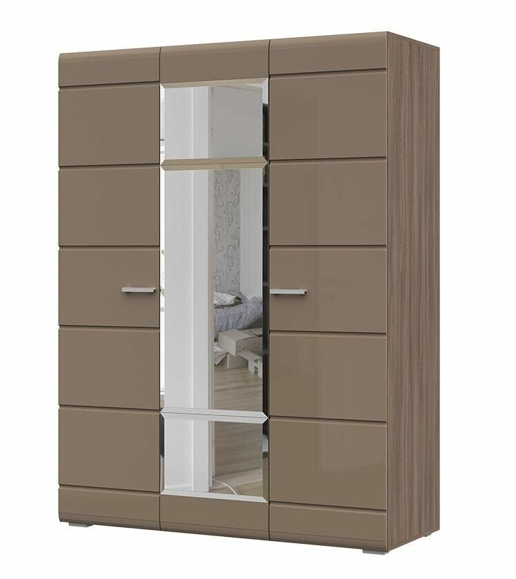 фото Шкаф Вегас 150см, 3-х створчатый с зеркалом, кофе с молоком
