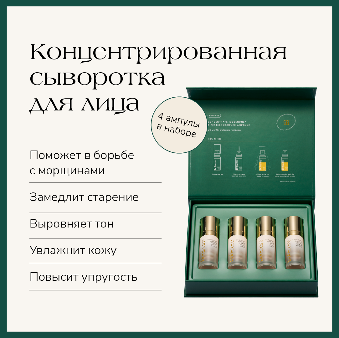 Сыворотка для лица антивозрастная омолаживающая с идебеноном и комплексом 7 видов пептидов Bohicare, 4 ампулы