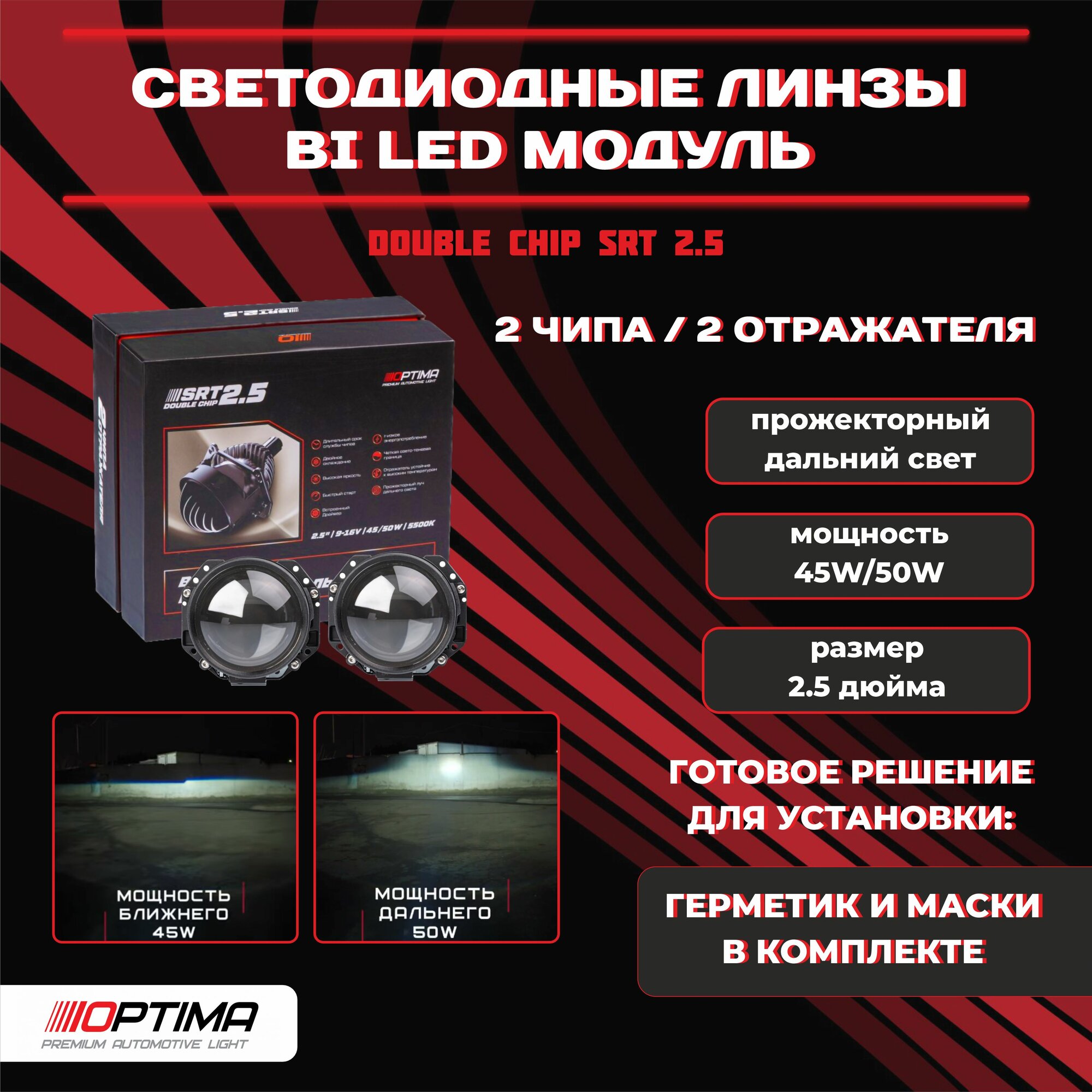 Светодиодные Bi-LED линзы Optima Series Reflector Technology (SRT) Double Chip 2.5" 5500К