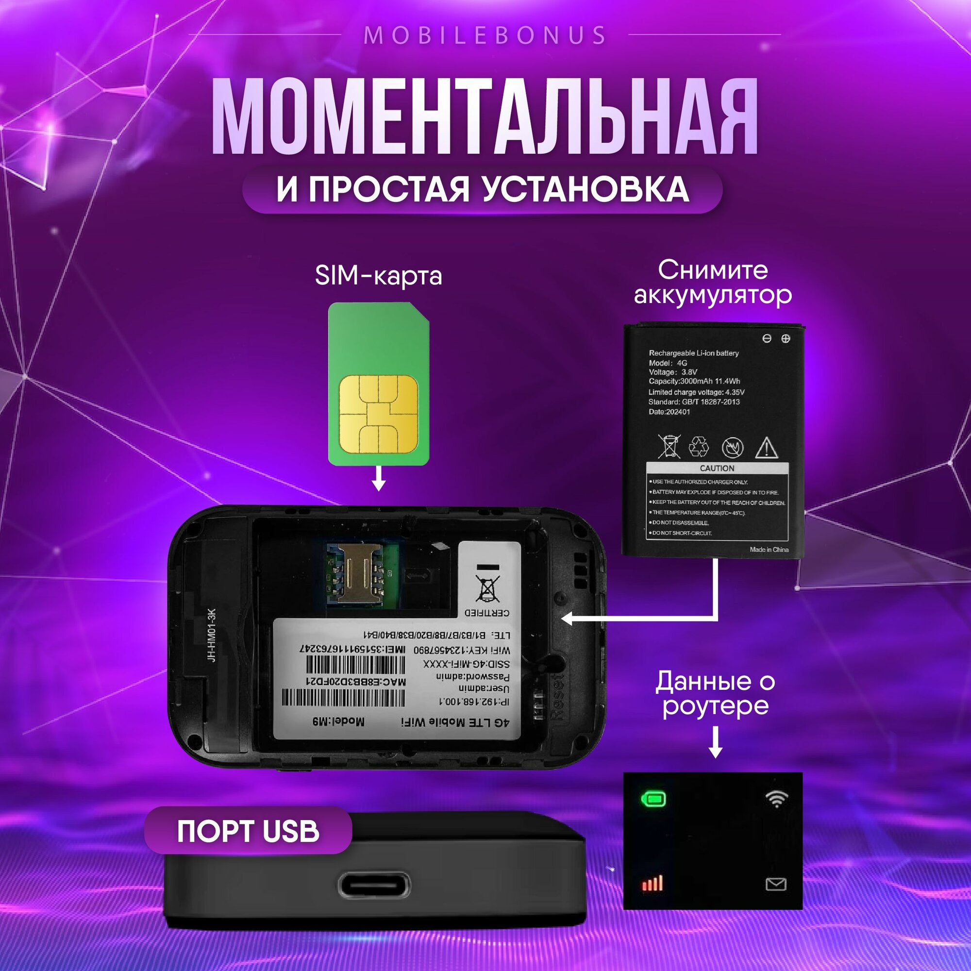 WI-FI роутер модем с сим картой 4G переносной — фото 1