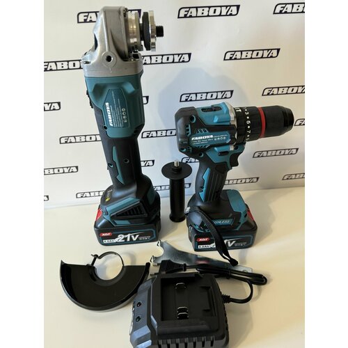 Набор инструментов аккумуляторный 2 в 1 FABOYA , ушм болгарка , шуруповерт 60 нм , два аккумулятора , 4 ач