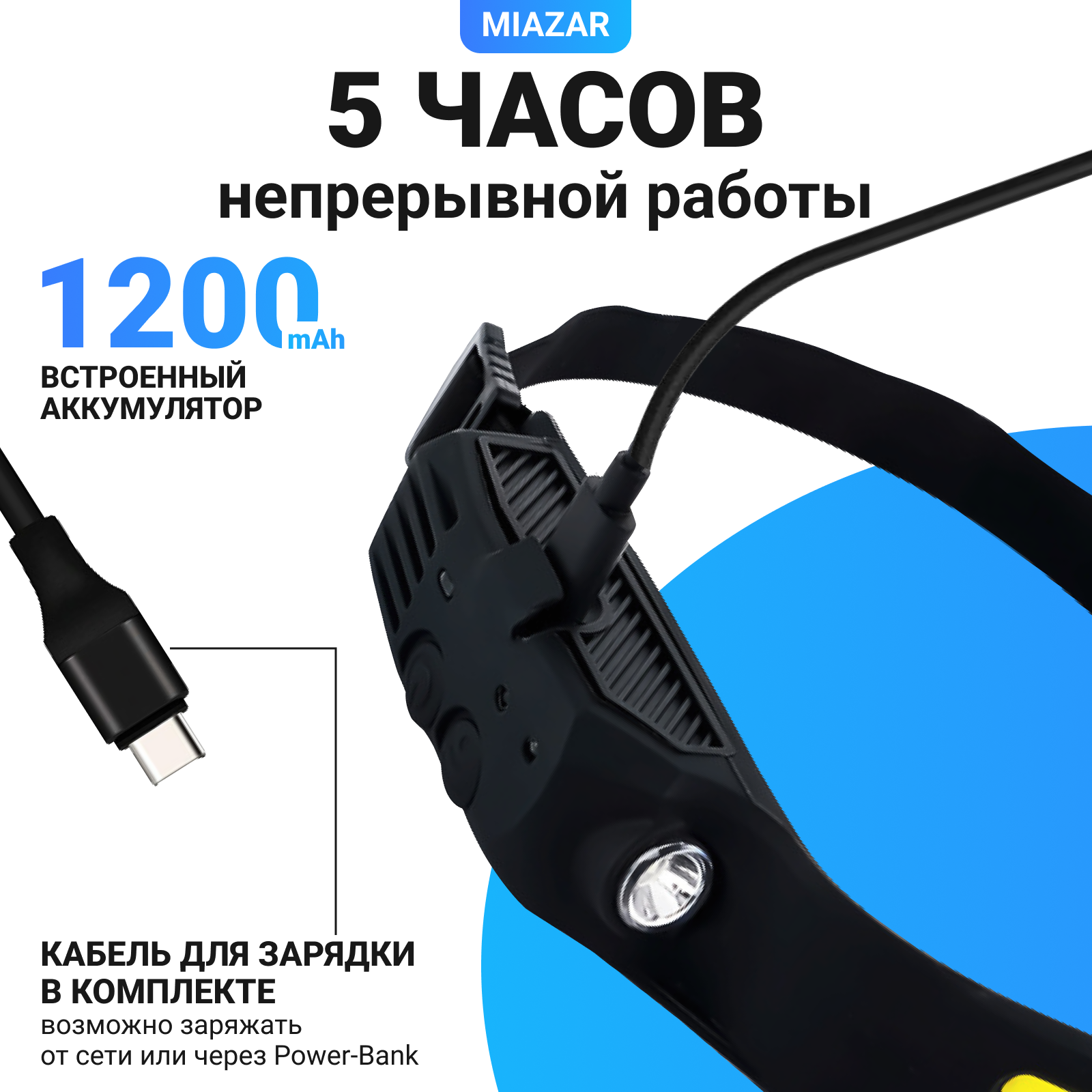 Фонарь налобный аккумуляторный с датчиком движения — фото 1