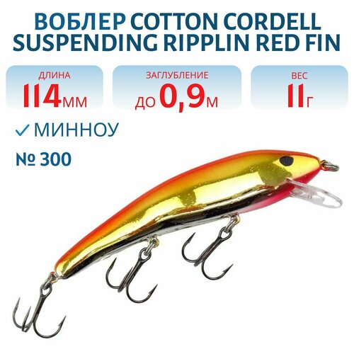 Воблер COTTON CORDELL Suspending Ripplin Red Fin CS85, цвет 300