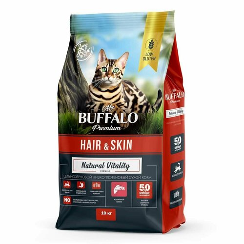 Корм сухой Mr. Buffalo Adult Hair & Skin Natural Vitality лосось для кошек здоровье кожи и шерсти (10 кг)