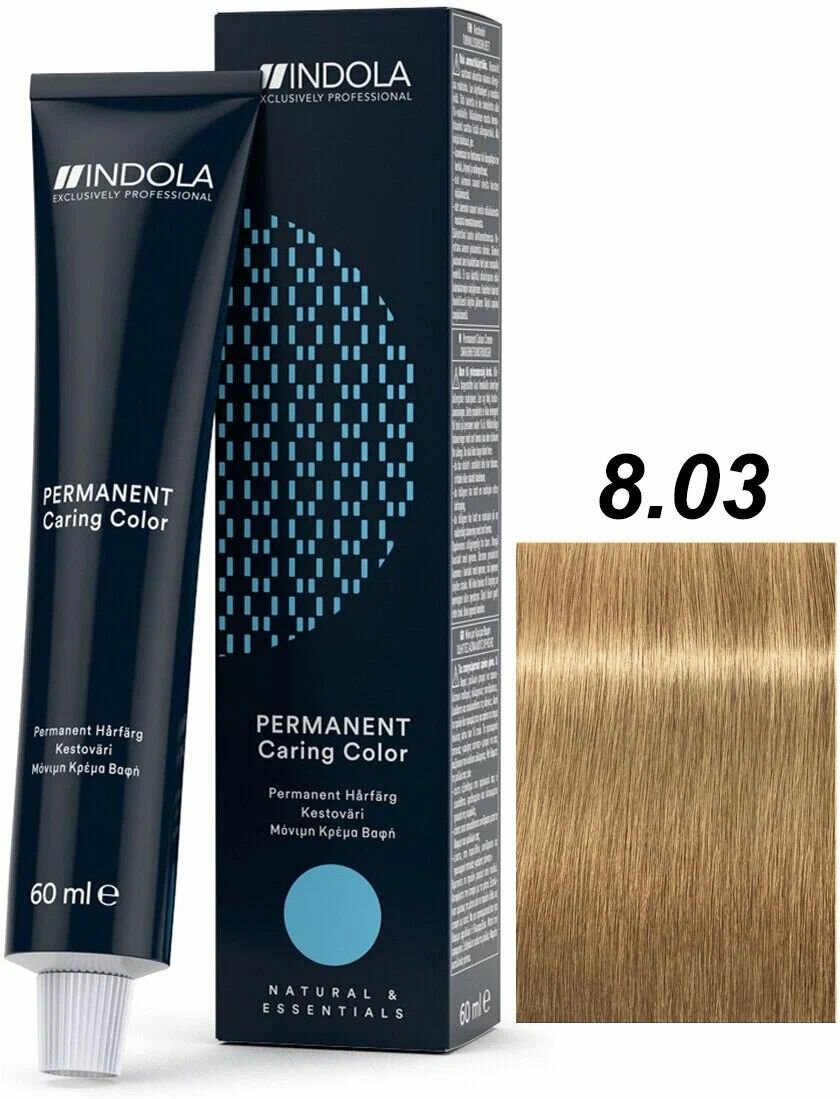 Indola Natural & Essentials 8.03 Светлый русый натуральный золотистый Перманентный крем-краситель для волос 60мл