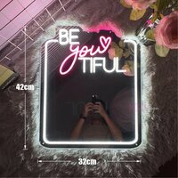 Неоновая вывеска BE You TIFUL, 42x32cm USB, cool white pink, Розовый